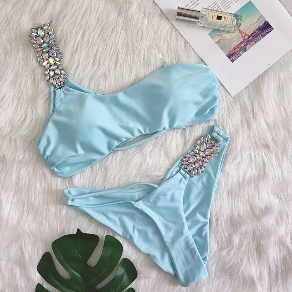 Baby Blue Rhinestone Bikini Set - Picture 2 of 5